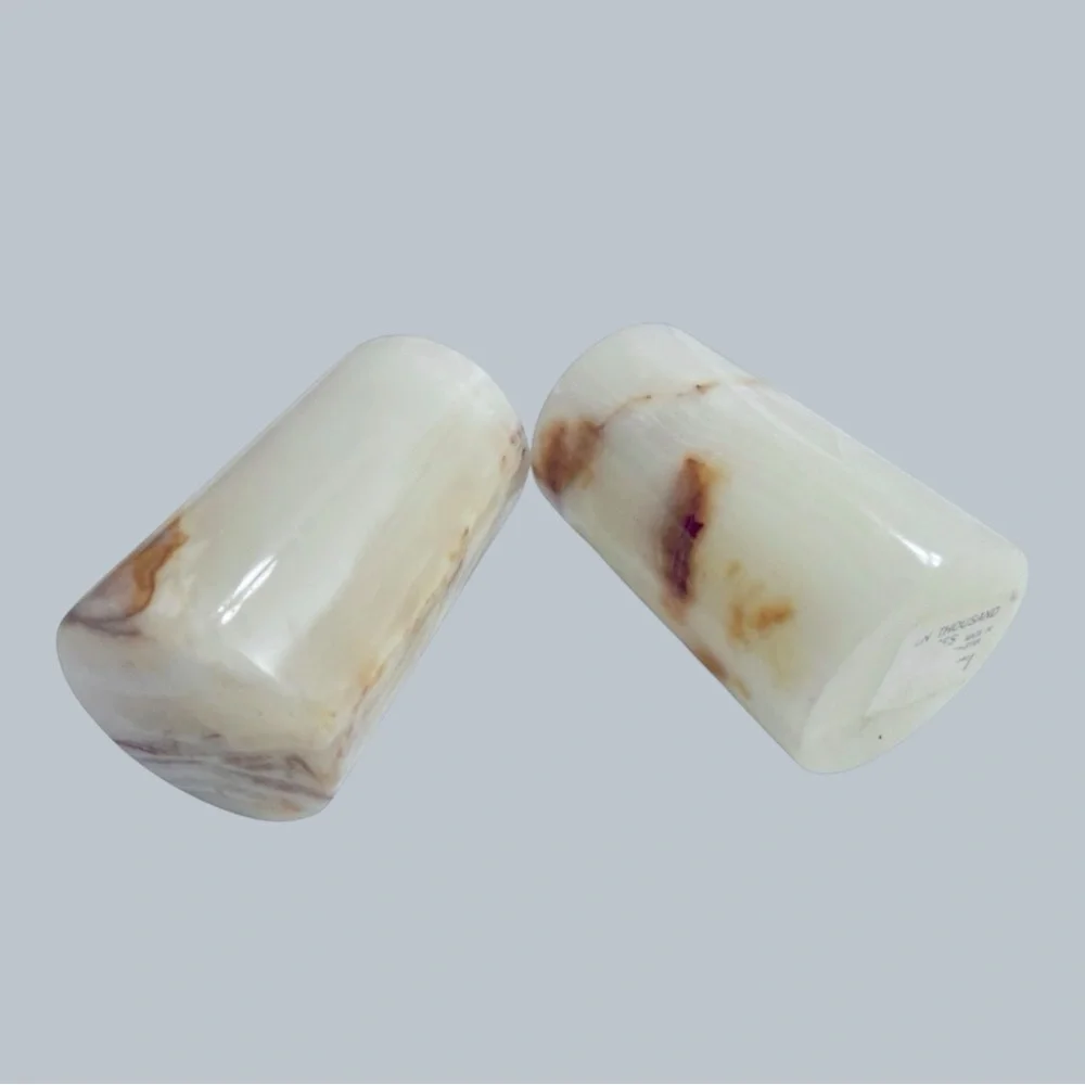 Vintage Natural Onyx Alabaster Stone Tea Light Candle Holders Pair